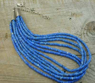 Necklace Native American Santo Domingo 6-Strand  Denim Lapis